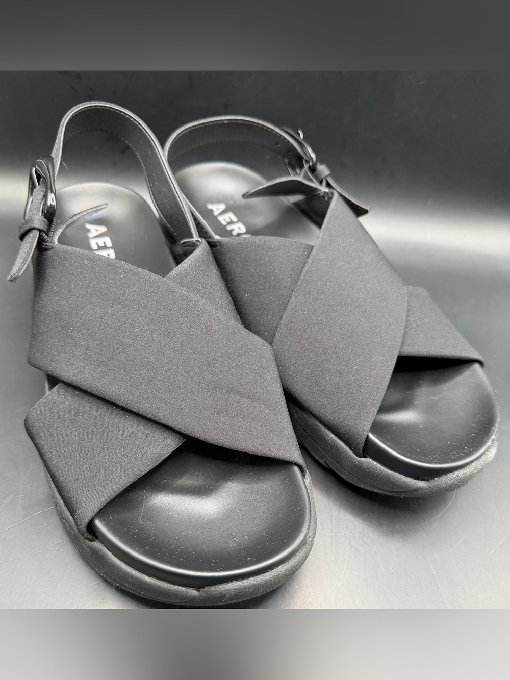 Aerosoles Women’s Black Cross-Band Slingback Sandals- Harlow-7.5M